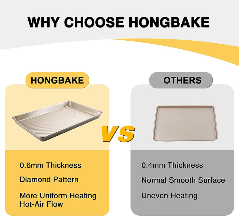 HONGBAKE Jelly Roll Pan - 15x10 - Commercial Baking Sheet with Diamond Texture Nonstick Carbon Steel