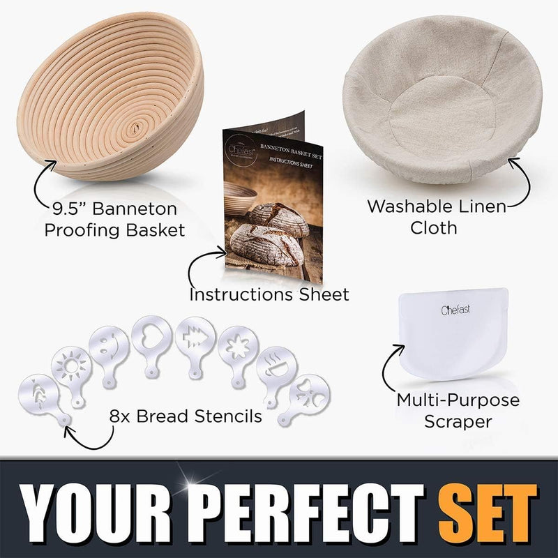 Banneton Proofing Basket Set with Cloth Liner and Bread Stencils - Chefast