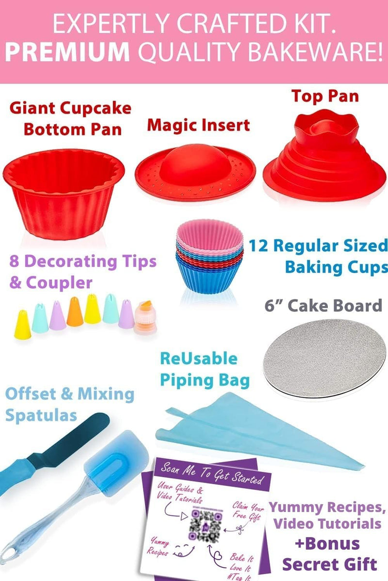 Giant Cupcake Mold Pan - Baking  Decorating Kit with Accessories  Supplies