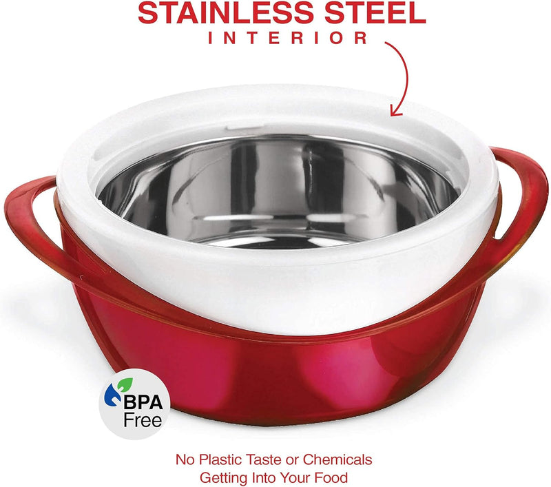 Pinnacle Large Insulated Casserole Dish with Lid - 36 qt Thermal Food WarmerCooler - Stainless Steel Container - Holiday Red