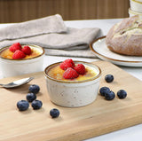 ONEMORE Ceramic Ramekins - 8 oz, Set of 6 - Oven, Dishwasher Safe Baking Cups - Bowls for Creme Brulee, Souffle, Ice Cream and Fruits - Creamy White