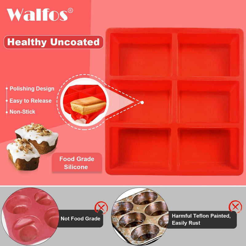 Walfos Silicone Mini Loaf Pan - 12 Cavities Non-Stick Food Grade - Ideal for Mini Bread Brownies Cornbread Cheesecake  Chocolate
