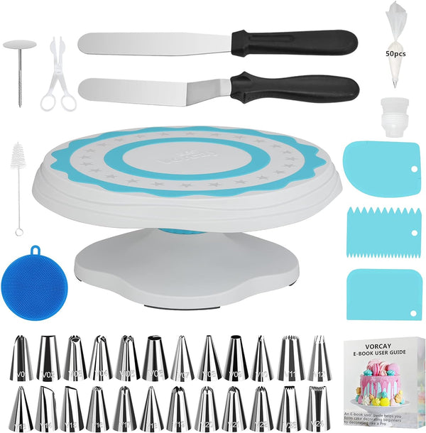 Beginner Cake Decorating Kit - 188Pcs Professional Tools with Aluminium Turntable Stand