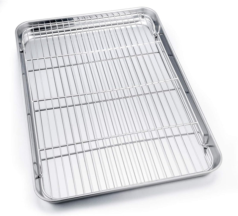 PP CHEF Baking Sheet and Rack Set - Stainless Steel 196 Cookie Sheet with Cooling Rack - Half Size - Dishwasher Safe