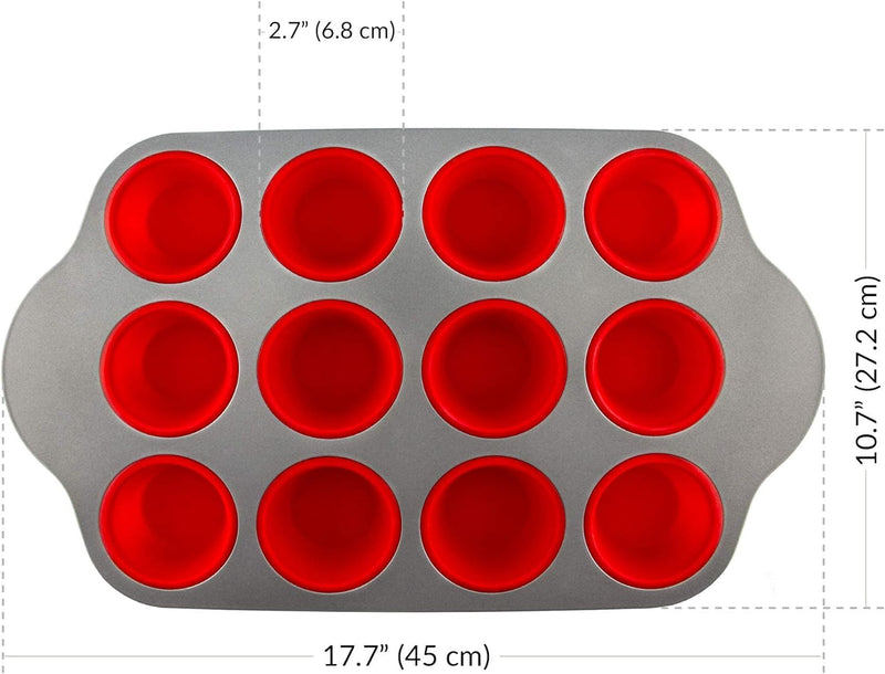 Non-Stick Silicone Muffin Pan - 12 Cups with Steel Frame - BPA Free  Non-Toxic