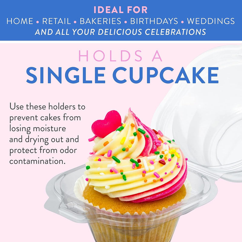 50 Pack Clear Plastic Cupcake Containers with Dome Lids - BPA-Free Disposable Holders