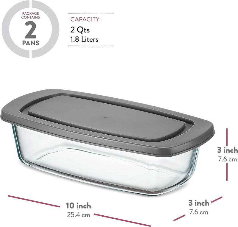 2-Pack FineDine Glass Loaf Pans with BPA-free Airtight Lids - Perfect for Baking Bread and More