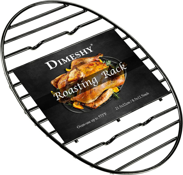 DIMESHY Roasting Rack - Black Nonstick with Feet - Fits 13 Oval Pan - Dishwasher Safe - 10x65 Size