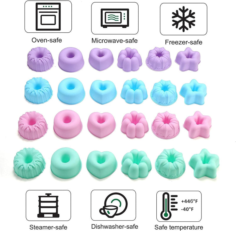 24-Pack Silicone Donut Mold Baking Cups Bagel  Muffin Pan - Nonstick Microwave  Dishwasher Safe