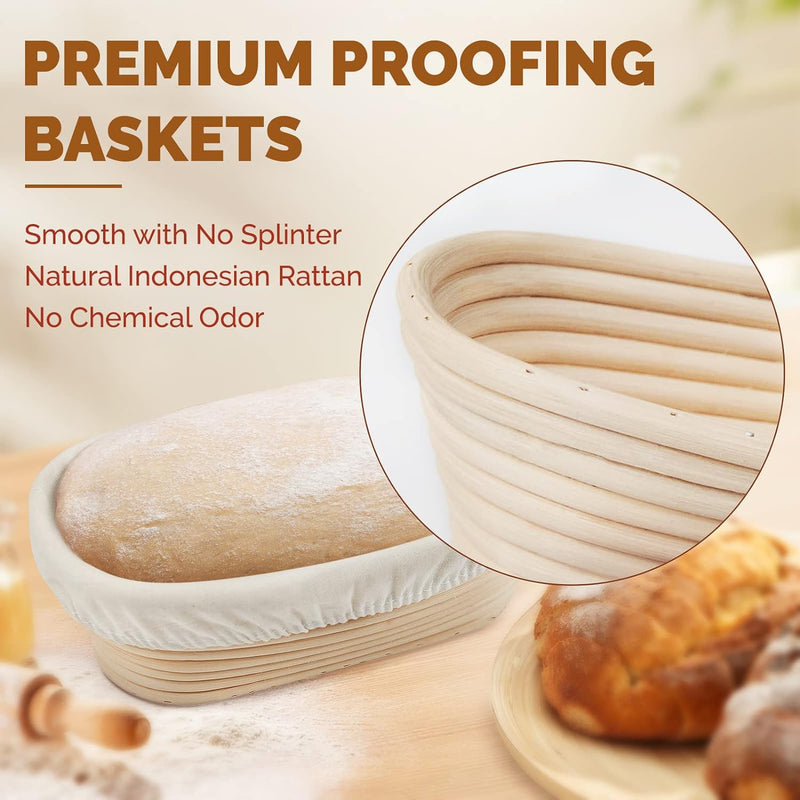 Bread Banneton Proofing Basket with Liner  Accessories Set of 2 - Round  Oval