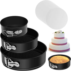 MASSUGAR Springform Cake Pan Set of 3 with Removable Bottom and 50 Pcs Parchment Paper Liners