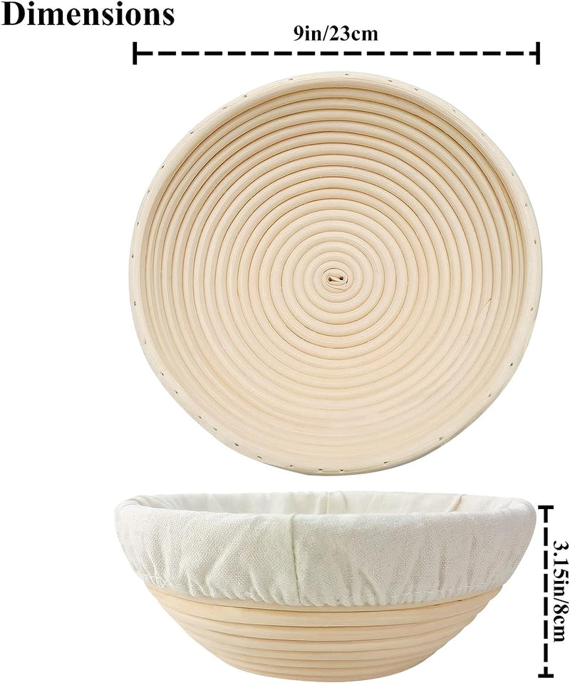 Sourdough Bread Banneton Proofing Basket Set - 9 Round for Artisan Baking