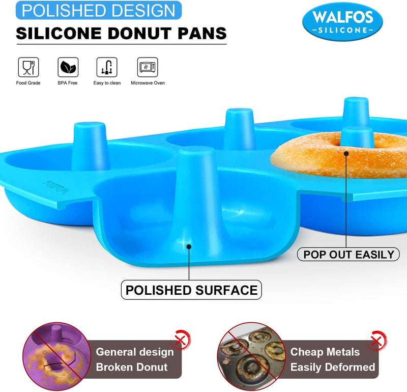 Walfos Silicone Donut Mold Set - Non-Stick Heat Resistant BPA-Free Dishwasher Safe Pack of 2