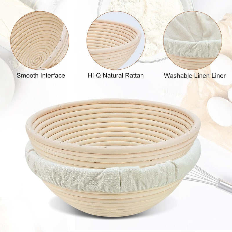 Sourdough Bread Banneton Proofing Basket Set - 9 Round for Artisan Baking