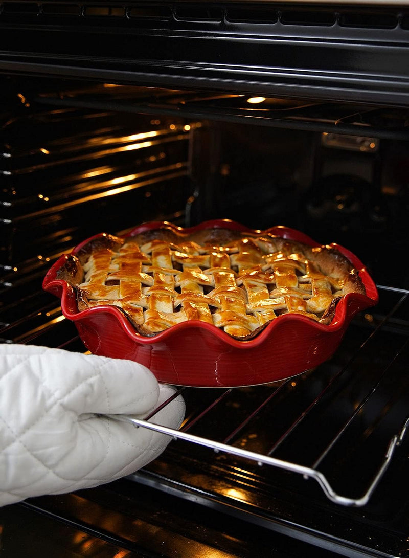 Ceramic Deep Dish Pie Pans - Set of 2 White with Ruffled Edge