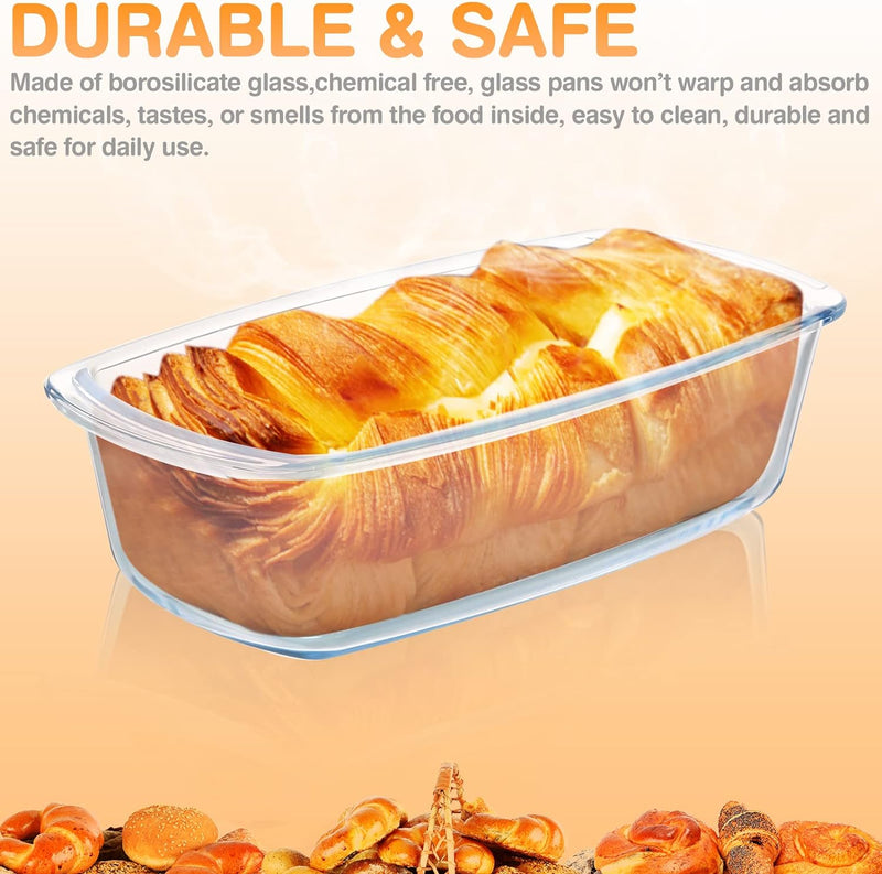 MCIRCO 6-Piece Glass Loaf Pan Set with Lids - BPA-Free Easy Grip - For Bread Cake Pastries - Fridge-to-Oven Safe 1800ML19Qt72 Cups