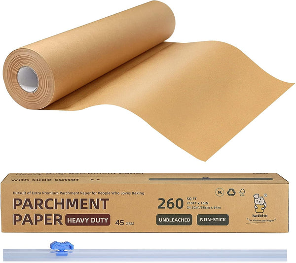 Katbite Unbleached Parchment Paper Roll - 15 x 210 - Heavy Duty Non-stick for Baking Cooking Air Fryer and Steaming