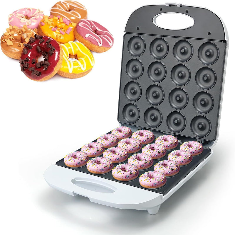 Mini Donut  Pancake Maker - Non-stick Surface Double-sided - Makes 16 Doughnuts US 110V White