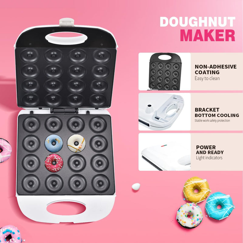 1400W Mini Donut Maker - Non-Stick Electric Doughnut Machine for 16 Mini Donuts Perfect for Breakfast Snacks  Desserts