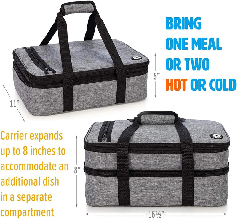 Double Casserole Travel Bag - Insulated Food Carrier for HotCold Dishes Heather Gray