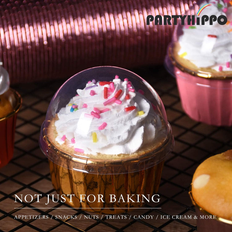 50ct Hippo Cupcake Cups - Gold Foil Disposable Muffin Liners - White Baking Cups
