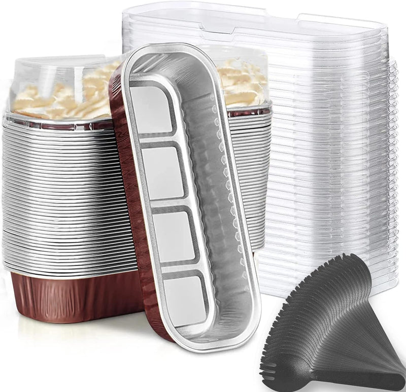 Mini Loaf Baking Pans with Lids  Spoons 50 Pack 68oz - Aluminum Foil Baking Tins for Cupcakes Cheesecakes and Creme Brulee