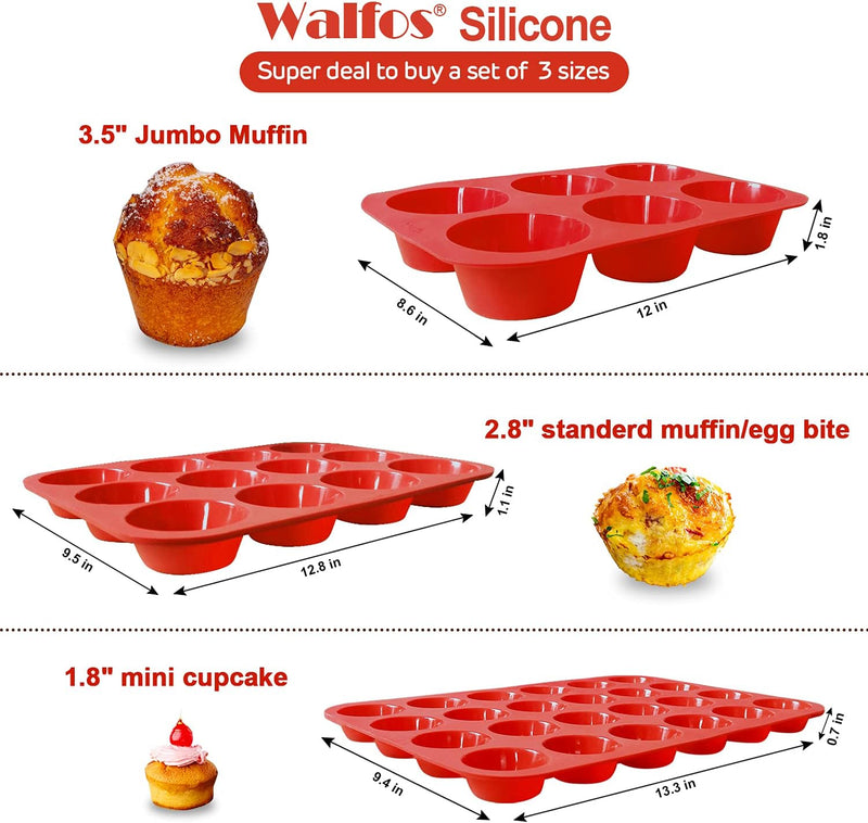 Walfos Silicone Cupcake Pan Set - 2-Piece Mini 24-Cup Muffin Baking Pan - BPA Free Dishwasher Safe - Non-Stick - Great for Muffin Cakes Fat Bombs