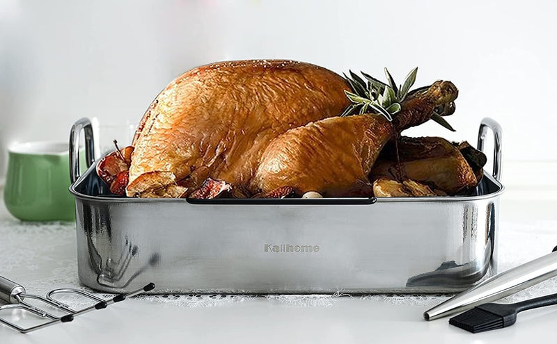 Nonstick Roasting Pan with Rack - Stainless Steel Turkey Roaster for Thanksgiving