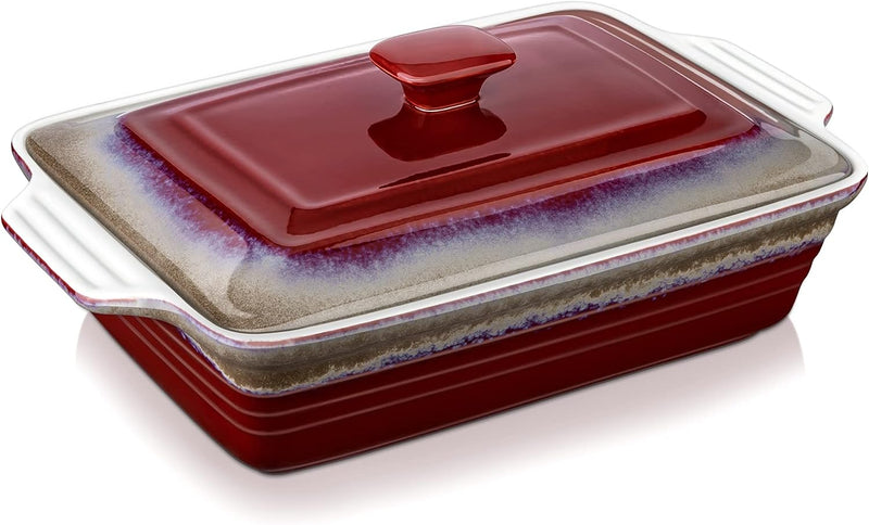 Ans LOVECASA 45 Qt Nonstick Casserole Dish with Lid - 9x13 Inch Lasagna Pan for Dinner Parties - Gradient Red