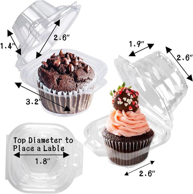 50-Pack Plastic Cupcake Containers with Stackable Deep Dome Design