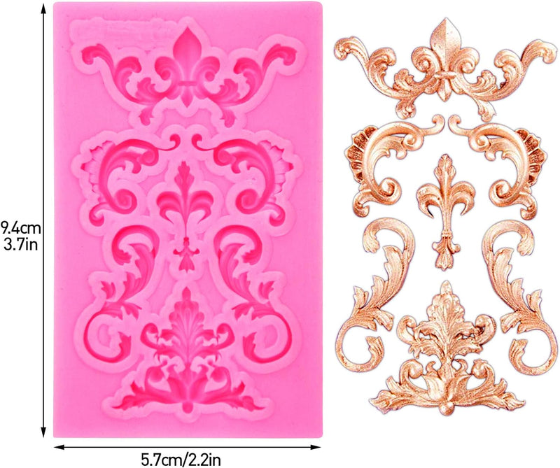 Rainmae 5 Pcs Baroque Style Fondant Silicone Mold - 3D Lace Relief Filigree Sculpture for Crafts  Baking