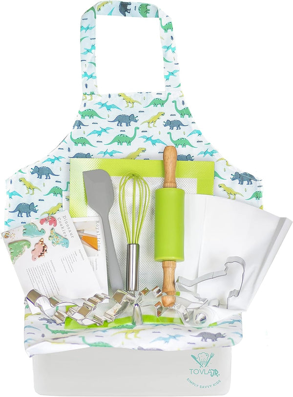 Tovla Jr Kids Baking Set with Storage Case and Apron - Dinosaur Themed