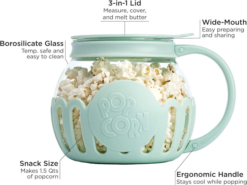 Ecolution Micro-Pop Microwave Popcorn Popper - Temperature Safe with 3-in-1 Lid BPA-Free Dishwasher Safe 15-Quart Pink