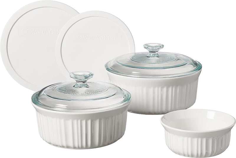 CorningWare French White 7-Pc Ceramic Bakeware Set with Lids Chip  Crack Resistant Stoneware Dish