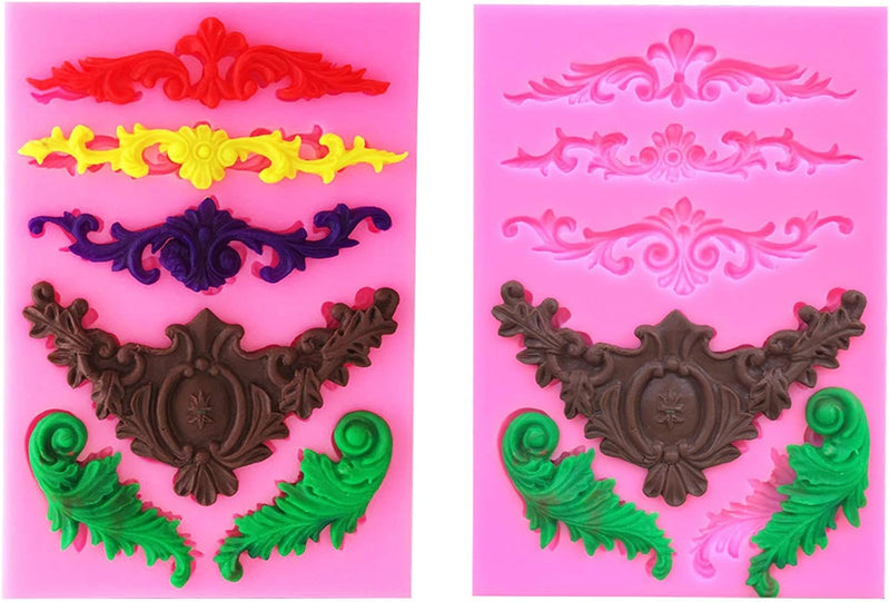 Rainmae 5 Pcs Baroque Style Fondant Silicone Mold - 3D Lace Relief Filigree Sculpture for Crafts  Baking