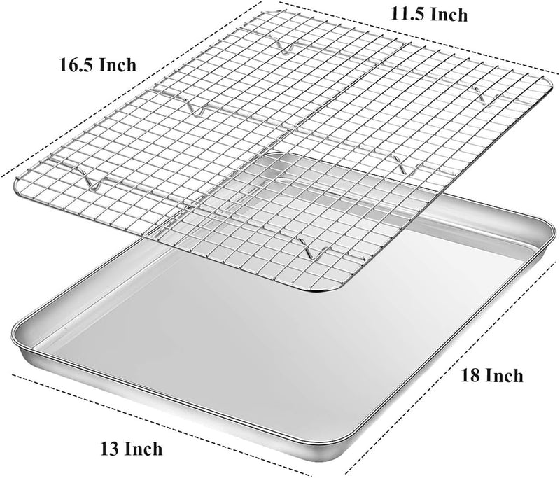 Wildone Baking Sheet with Rack Set - Stainless Steel Non-Toxic Heavy Duty Easy Clean