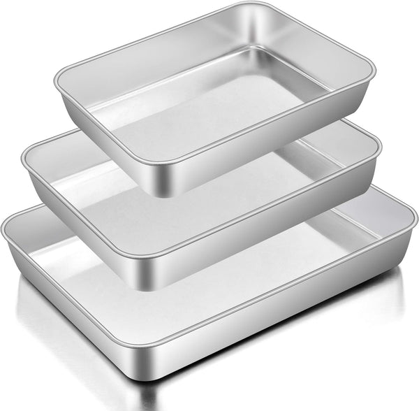 Stainless Steel Baking Pans Set of 3 - Non-toxic and Dishwasher Safe