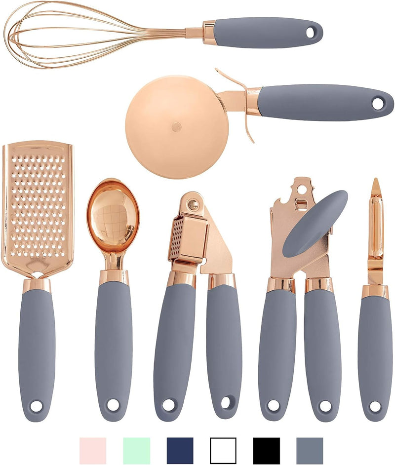 COOK With COLOR 7-Pc Kitchen Gadget Set - Copper Coated Stainless Steel Utensils with Pink Handles