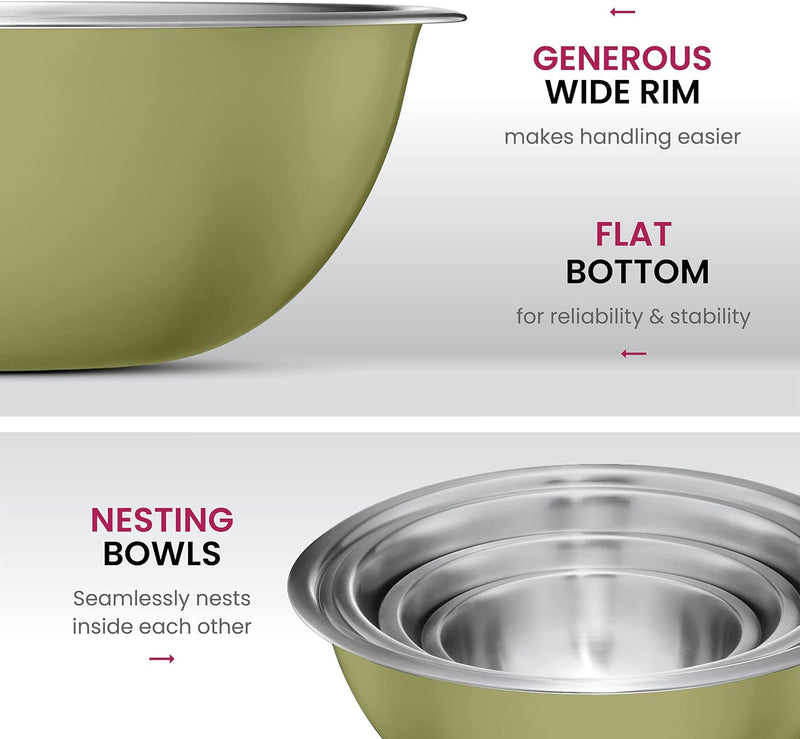 Stainless Steel Mixing Bowl Set - Space Saving Easy to Clean 5 Pieces