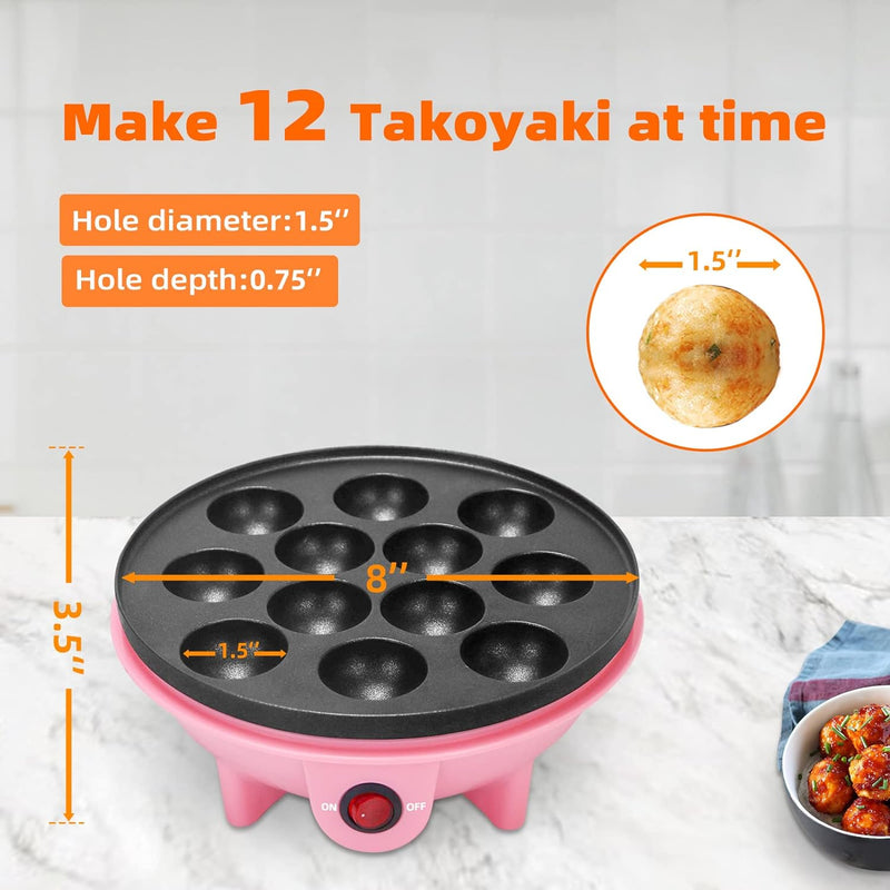 Electric Takoyaki Maker with Free Tools - Nonstick 8 Inch