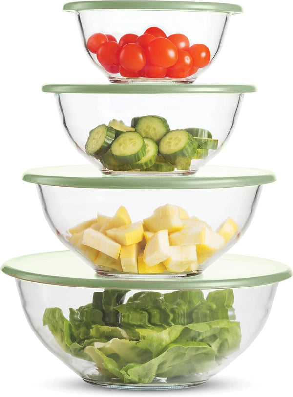 8-Piece Glass Mixing Bowl Set with Lids - BPA-Free Space-Saving Design for Meal Prep Storage