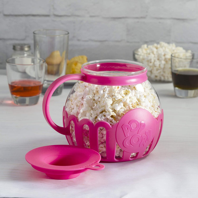 Ecolution Micro-Pop Microwave Popcorn Popper - Temperature Safe with 3-in-1 Lid BPA-Free Dishwasher Safe 15-Quart Pink