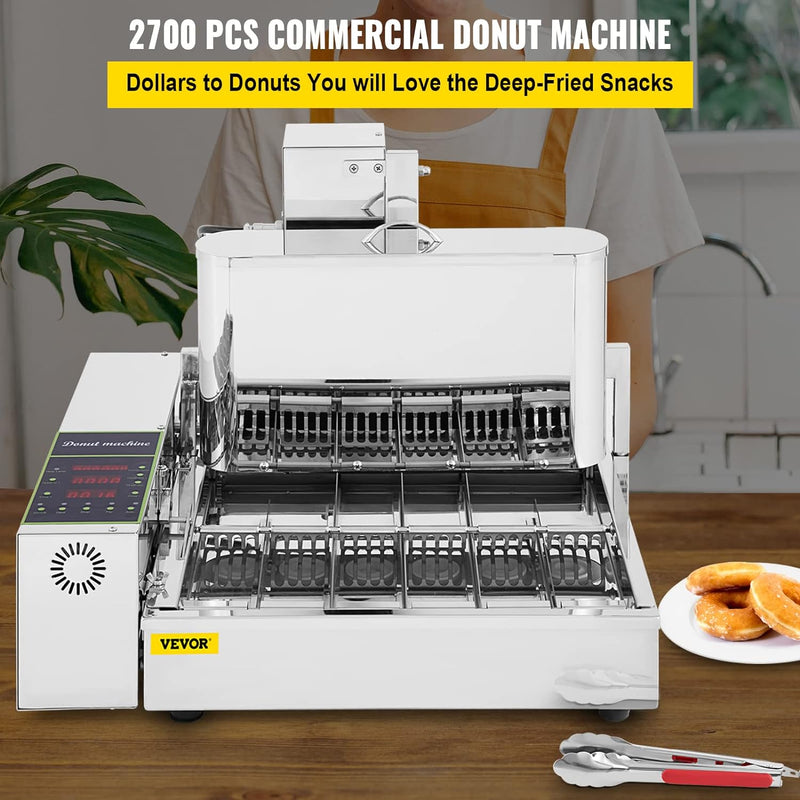 Commercial Donut Making Machine with 7L Hopper and 3 Sizes Molds 304 Stainless Steel Auto Fryer