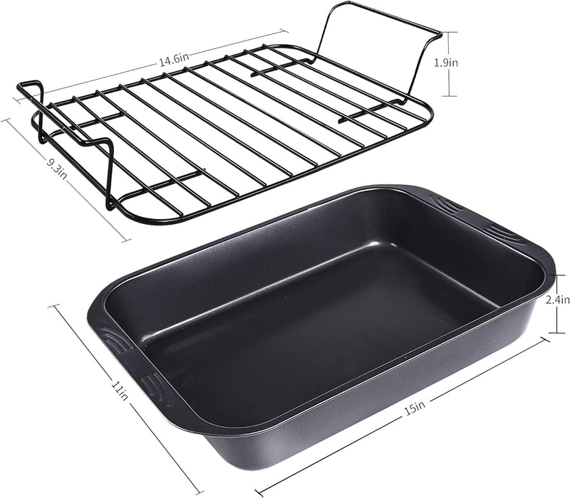 Nonstick Roasting Pan with Rack - 15x11 inch - Gray 58 QT by kitCom