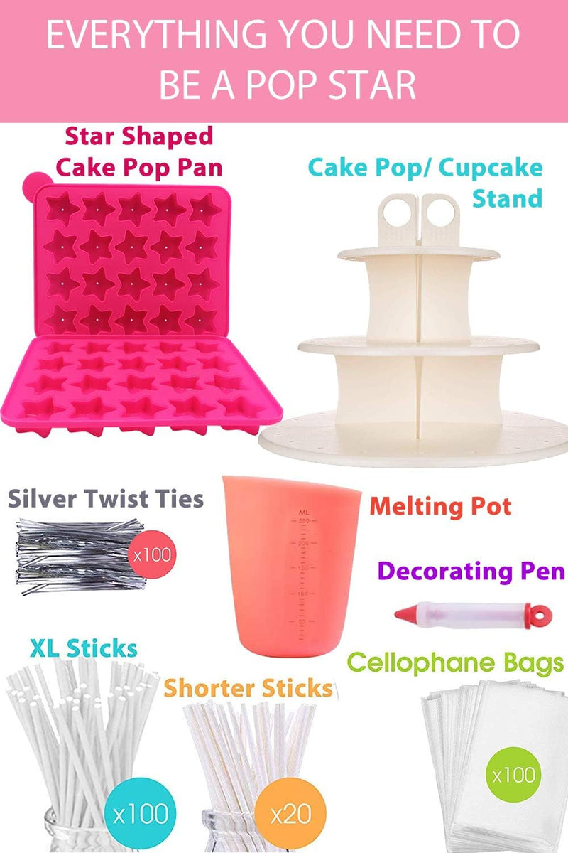 Complete Cake Pop Maker Kit - Nonstick Silicone Includes Stand Molds Sticks Melting Pot Decorating Pen Twist Ties