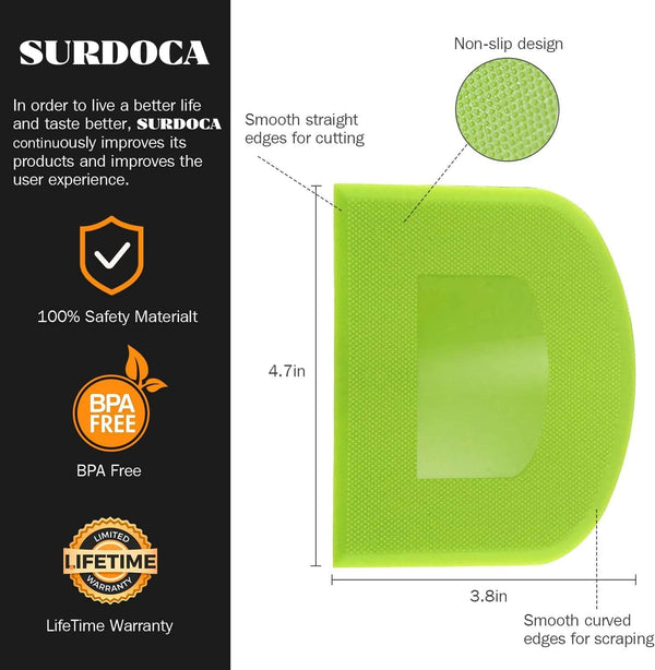 BPA-Free Dough Scraper Set - 3-Piece Flexible Plastic Spatula Kit for Baking Anti-Slip Handle Sharp Edge  Angles