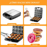 Mini Donut Maker Machine for Home, 1400W Double-Sided Heating Makes 16 Doughnuts with Non-Stick Surface for Kid Breakfast, Snacks, Desserts