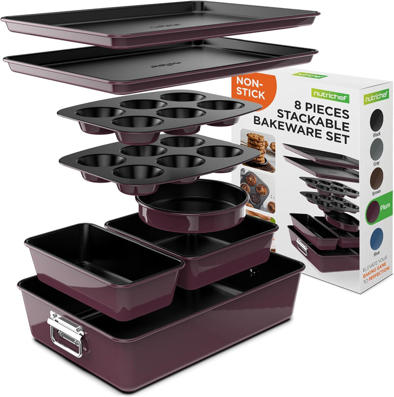 8-Piece Nonstick Stackable Bakeware Set with Oven-Safe Coating - PFOAPFOSPTFE Free