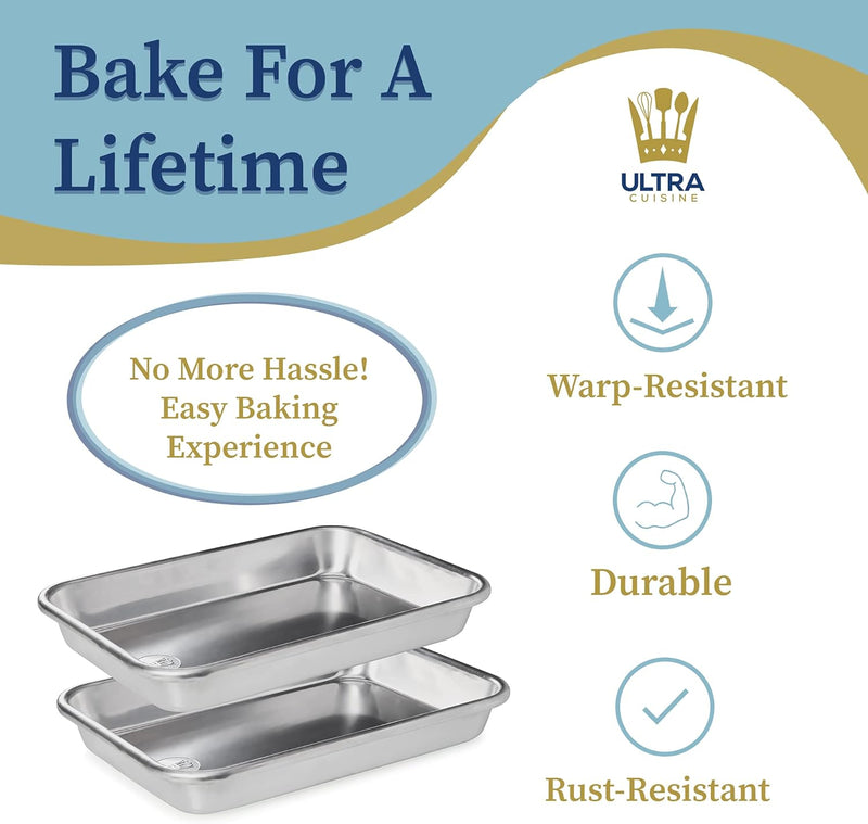 Professional Quarter Sheet Baking Pans - Set of 2 Aluminum Cookie Sheets - Rimmed 9x13-inch for Baking and Roasting