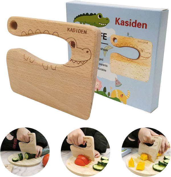 Kid-Friendly Wooden Kitchen Knife Set for Ages 2-8 - Chopper Vegetable  Fruit Cutter